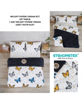 ETE HOMETEX ÇİFT KİŞİLİK LÜX WELSOFT YORGAN SETİ 195X215CM KELEBEK ANTRASİT 8696474231941
